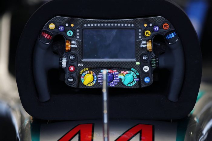The steering wheel of Lewis Hamilton.